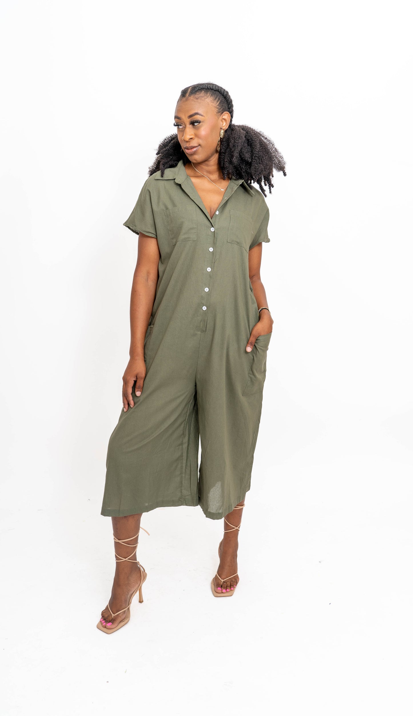 Olive Linen Jumpsuit
