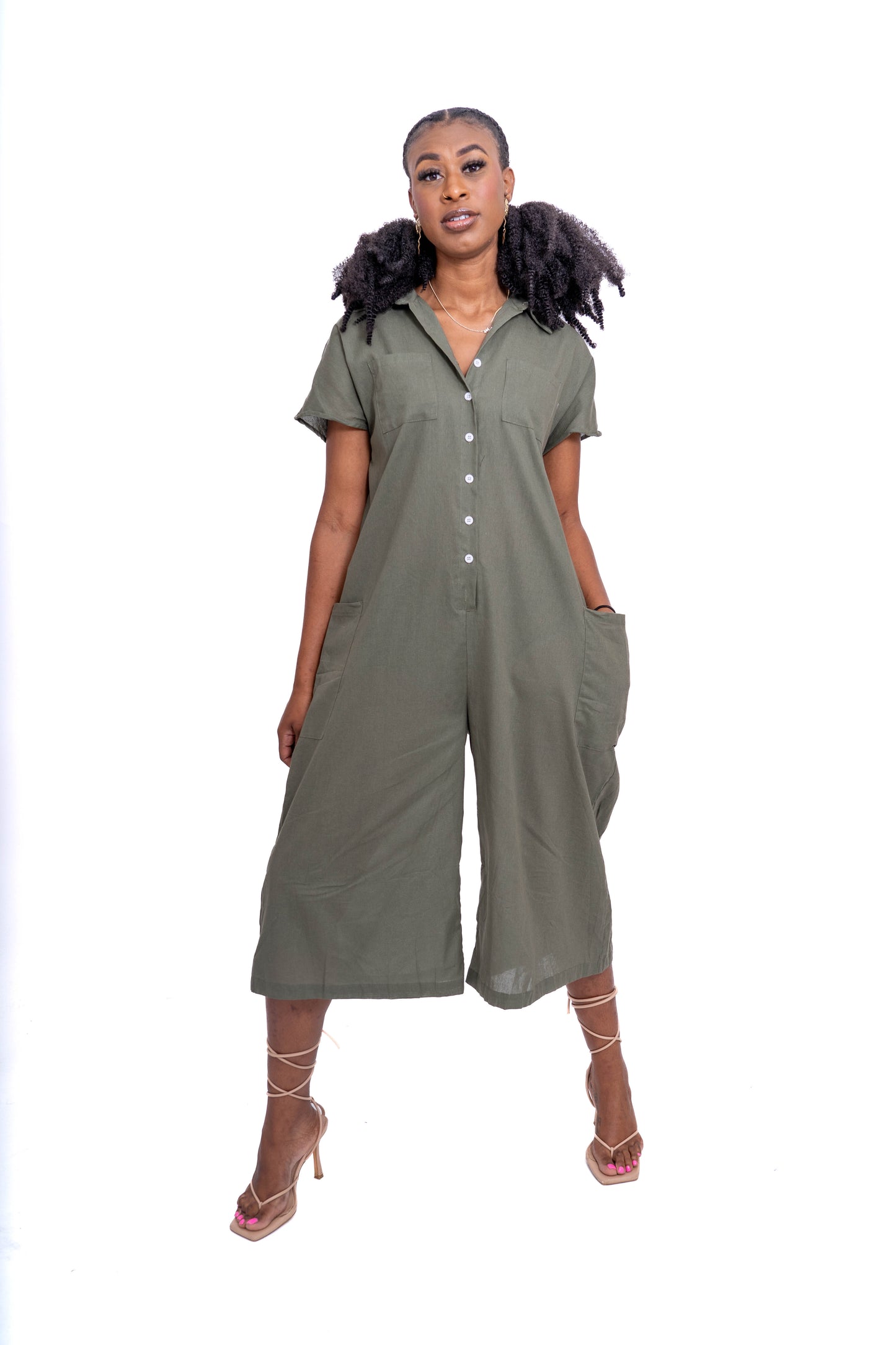 Olive Linen Jumpsuit