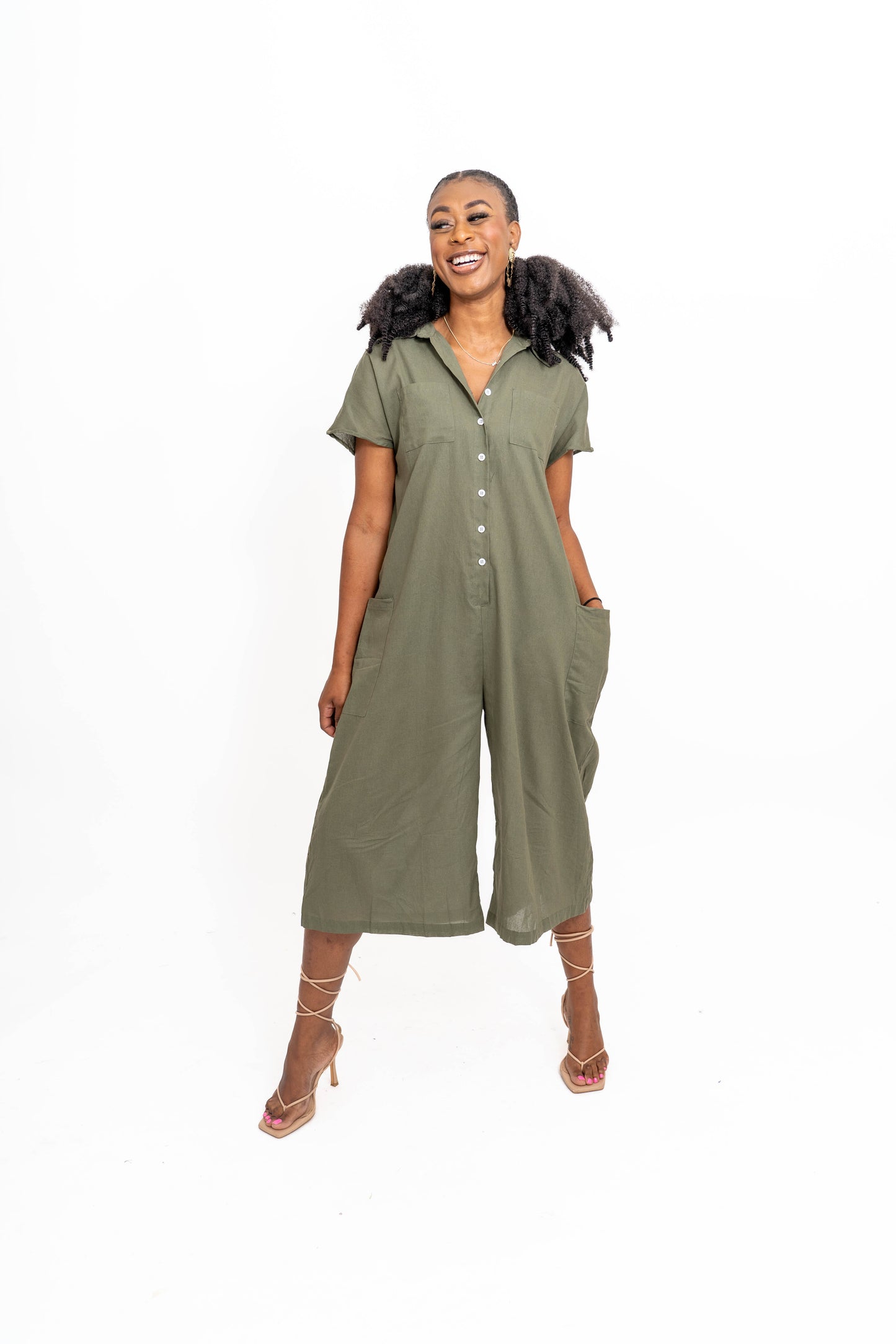 Olive Linen Jumpsuit